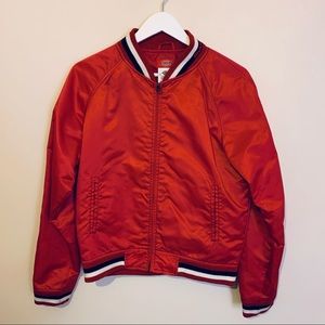 Rare Vintage “Dickies Girl” Red Satin Bomber Varsity Jacket L